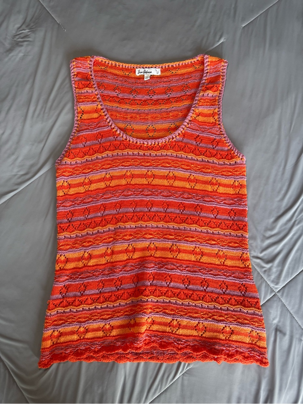 Sam Edelman Orange Pink Purple Striped Crochet Knit Summer Tank